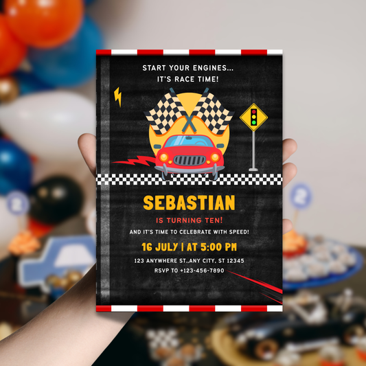Racing Birthday Party Canva Template | Printable Race Car Invite for Kids