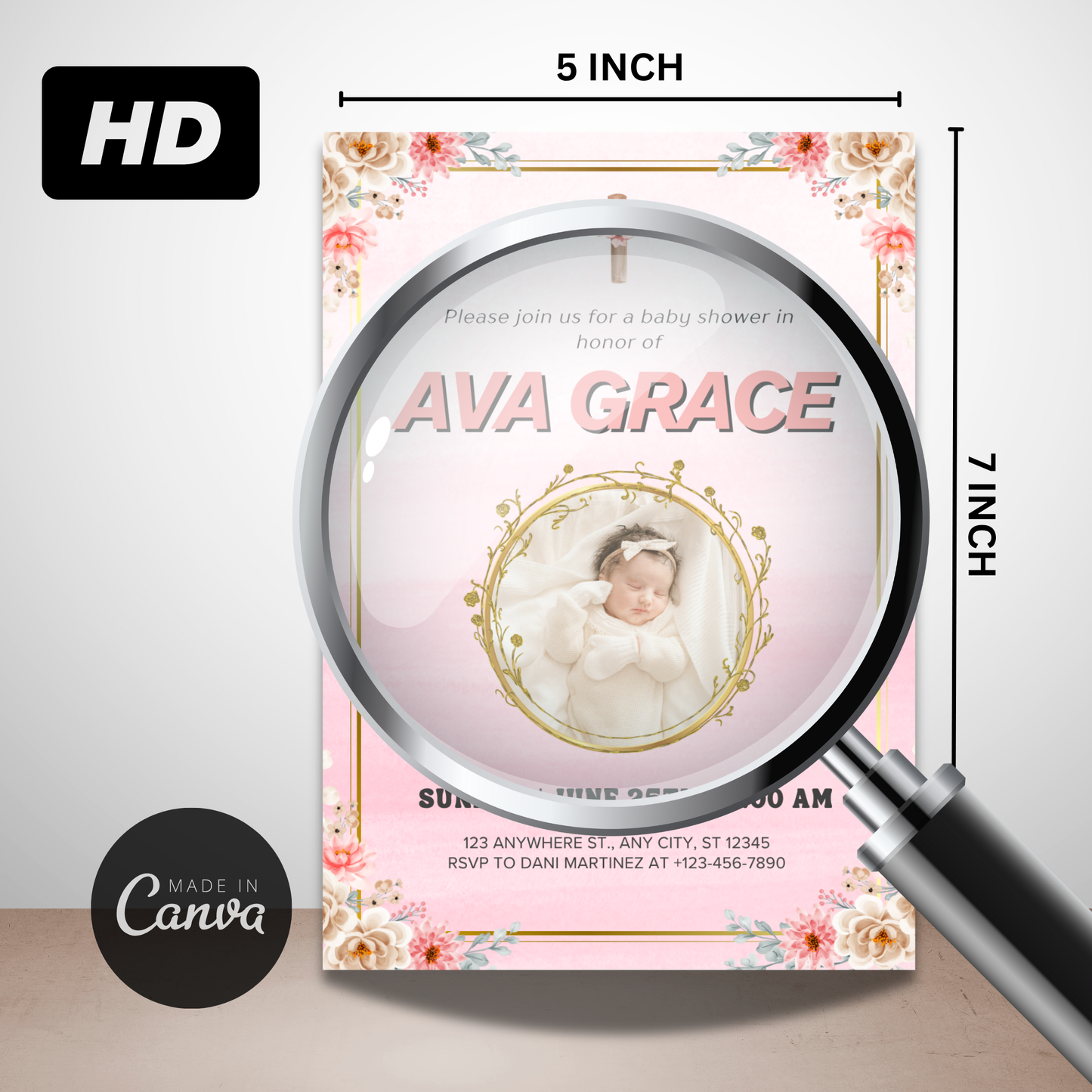 Editable Pink Baby Shower Digital Invitation Template