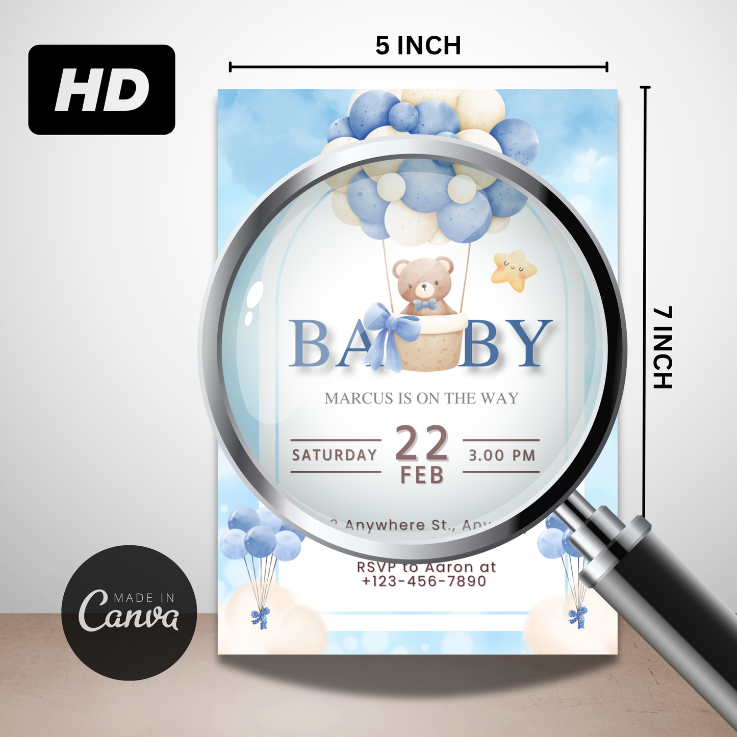 Customizable Printable Baby Shower Canva Invitation Template