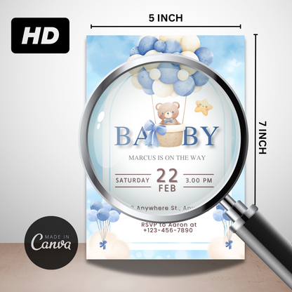 Customizable Printable Baby Shower Canva Invitation Template