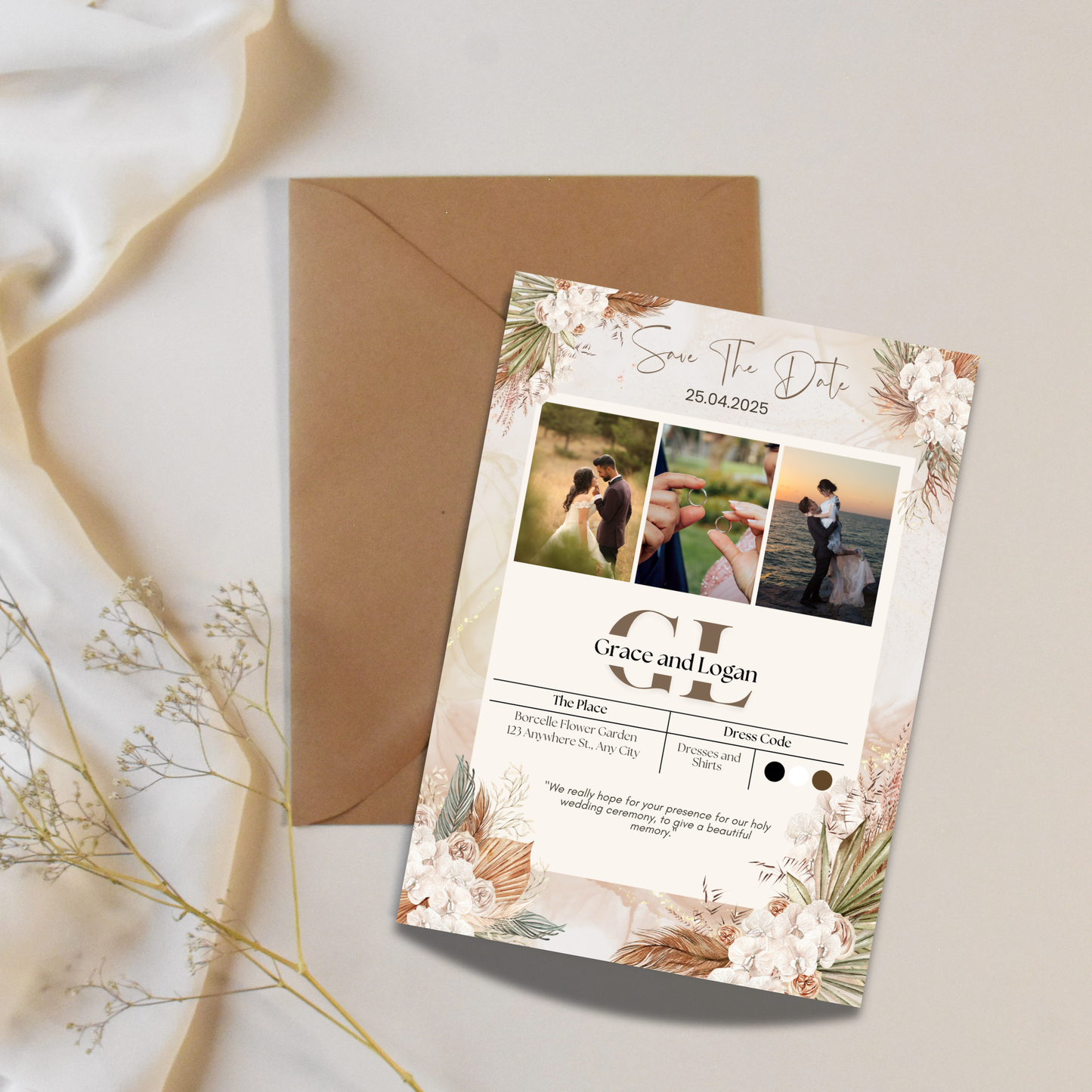 Rustic Boho Wedding Invitation Bundle – Editable Canva Templates + Video Invite