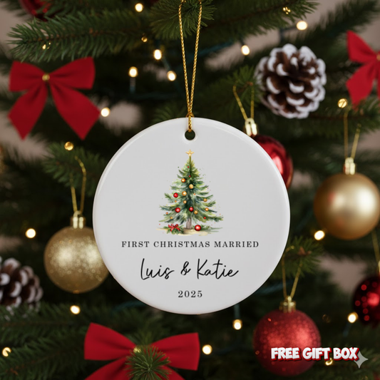 Personalized Wedding Christmas Ceramic Ornament