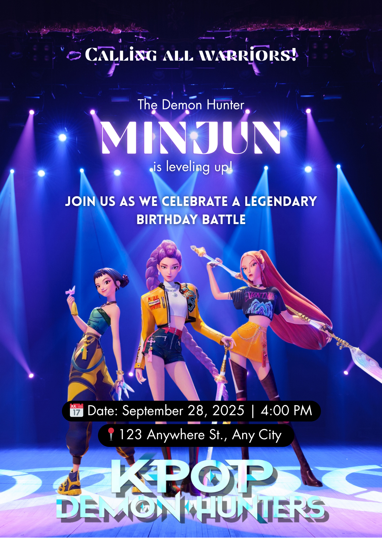 KPOP Demon Hunter Birthday Invitation Template