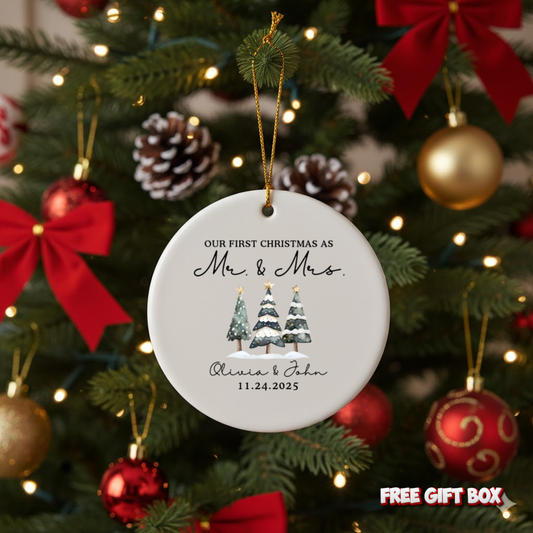 Personalized “Our First Christmas as Mr. and Mrs.” Ceramic Ornament