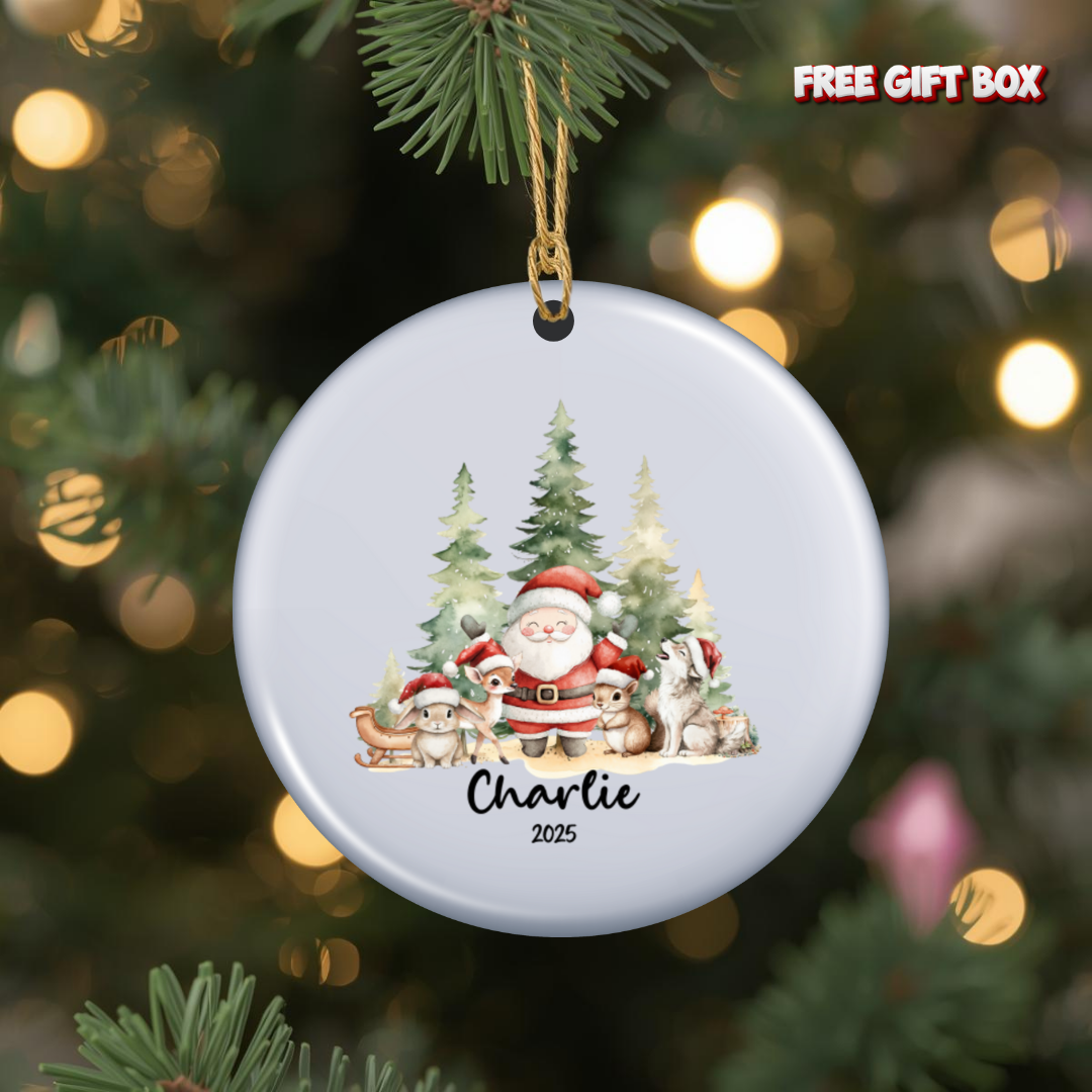 Personalized Christmas Woodland Ceramic Ornament