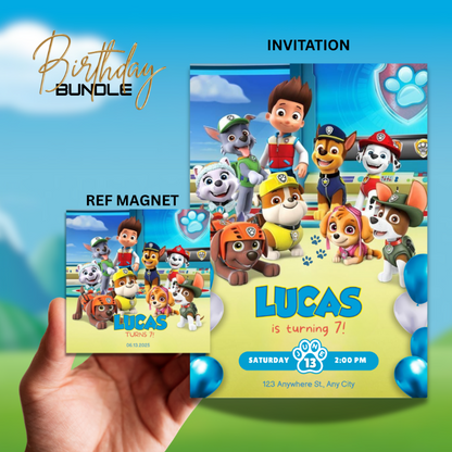 Pup Squad Birthday Invitation and Magnet Bundle