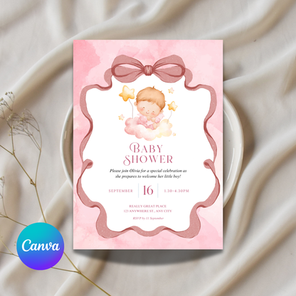 Editable Baby Shower Digital Canva Invitation Template