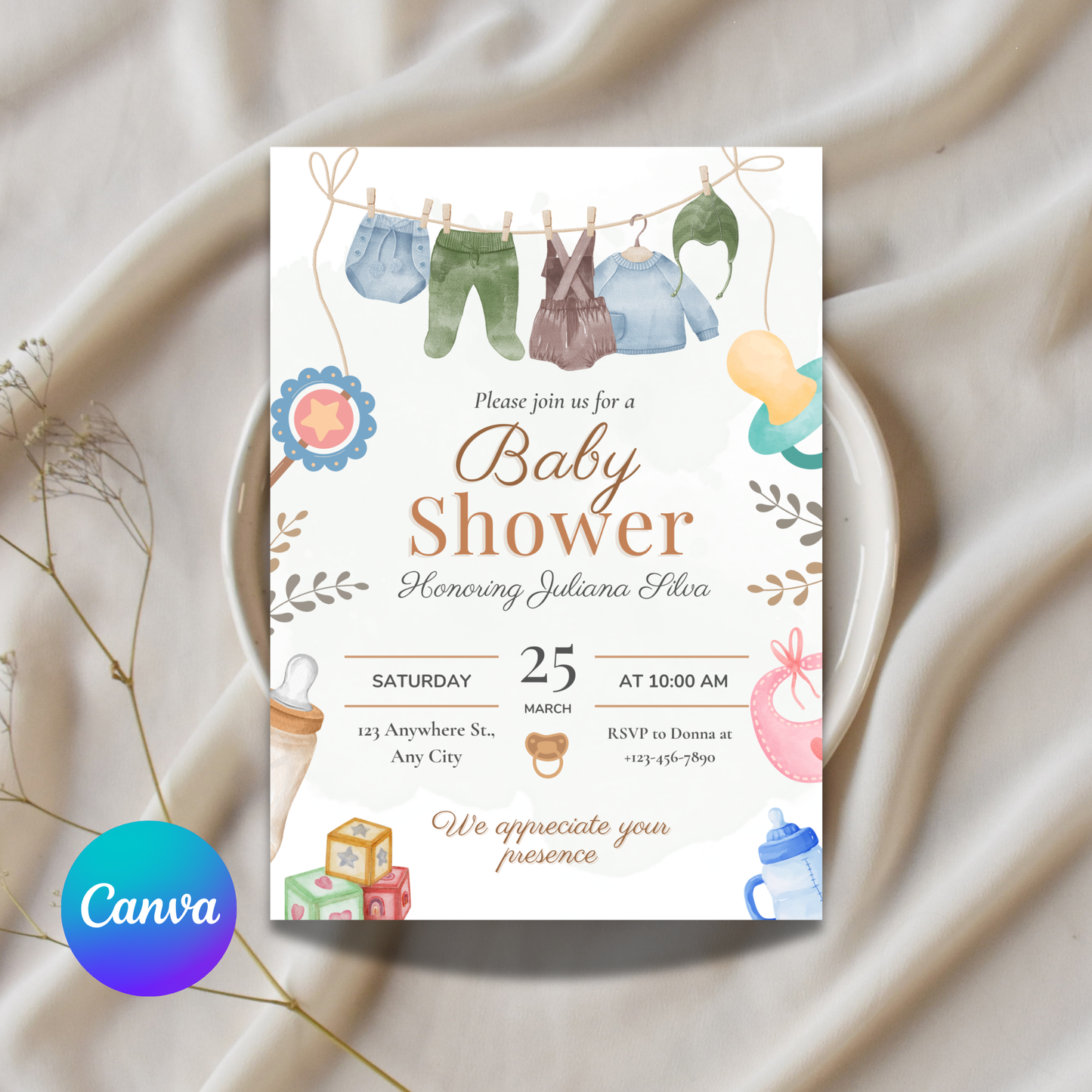 Editable Modern Baby Shower Invitation Template