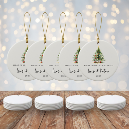 Personalized Wedding Christmas Ceramic Ornament