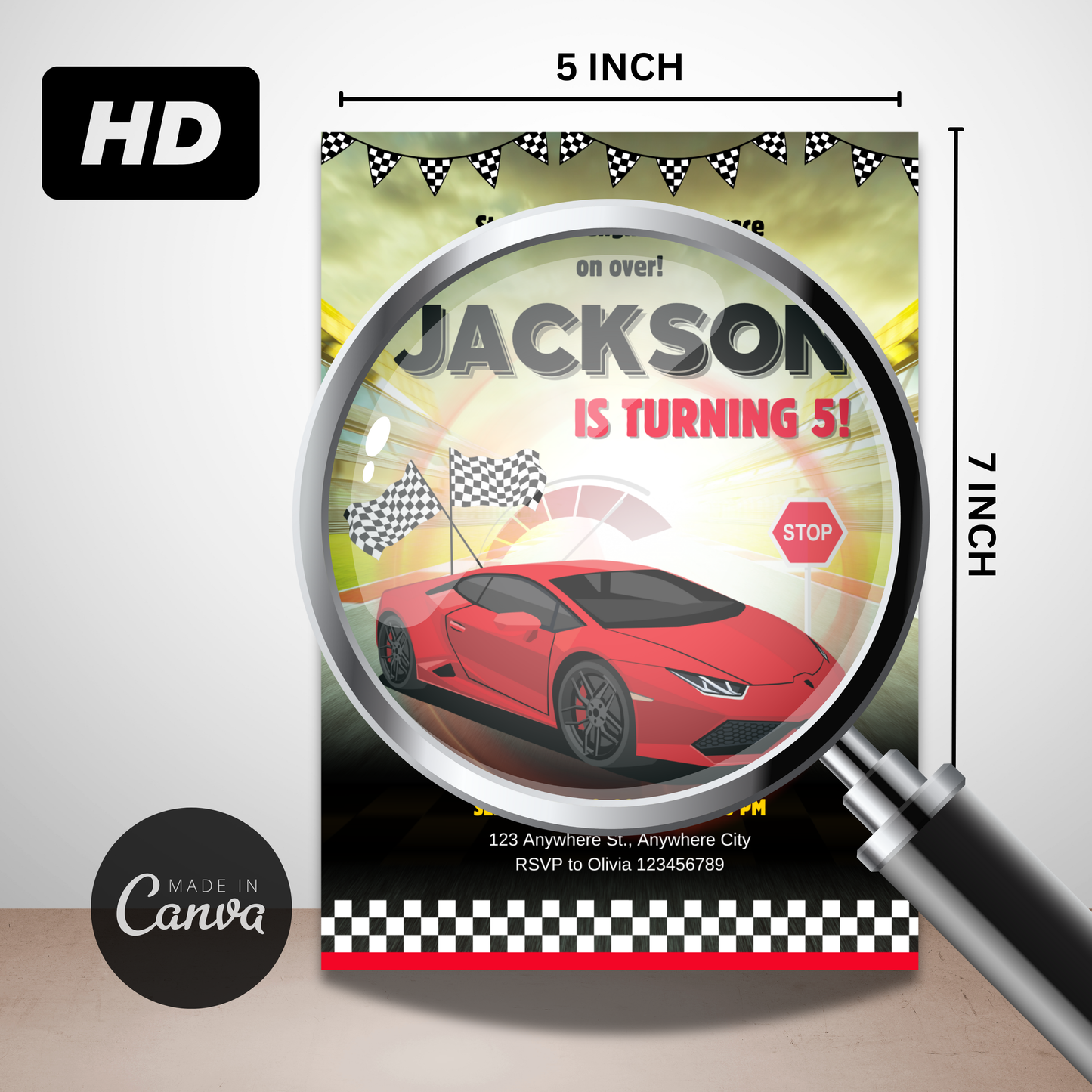 Editable Race Car Birthday Invitation | Boys Racing Party Canva Template