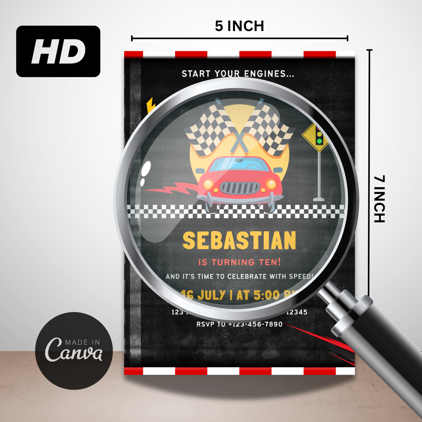 Racing Birthday Party Canva Template | Printable Race Car Invite for Kids