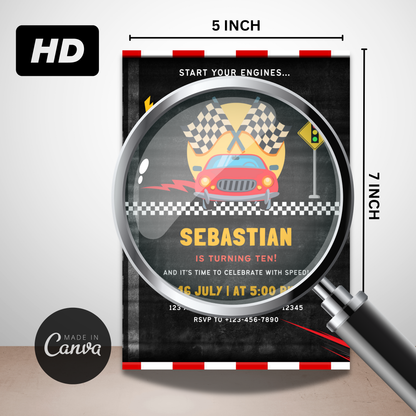 Racing Birthday Party Canva Template | Printable Race Car Invite for Kids