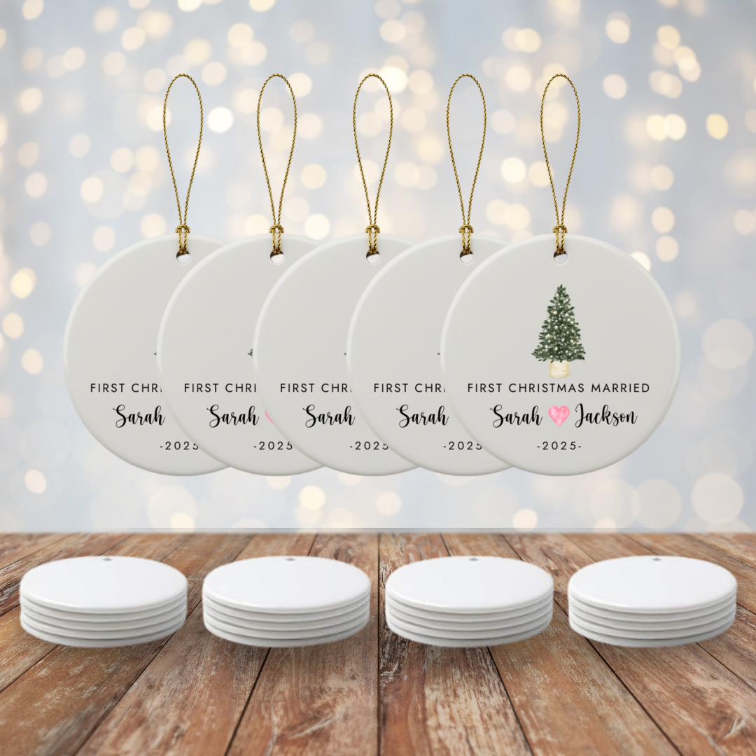 Personalized “First Christmas Married” Ceramic Ornament