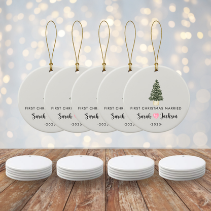 Personalized “First Christmas Married” Ceramic Ornament