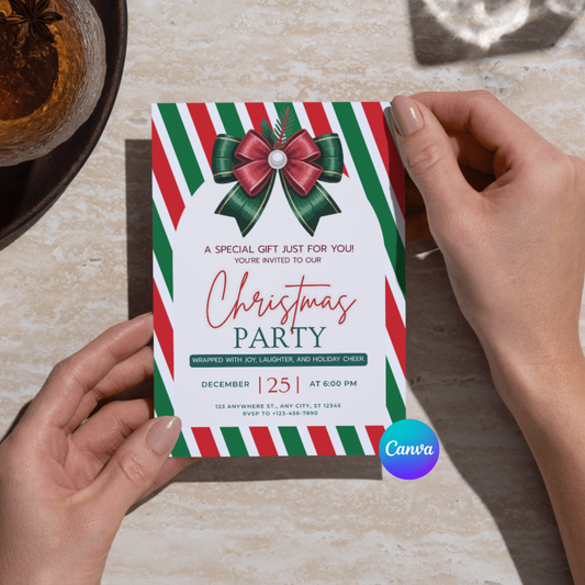 Printable Gift Wrap Design Christmas Party Invitation Template