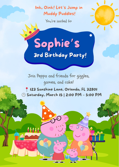 Pink Cartoon Animal Birthday Invitation | Canva Editable Template