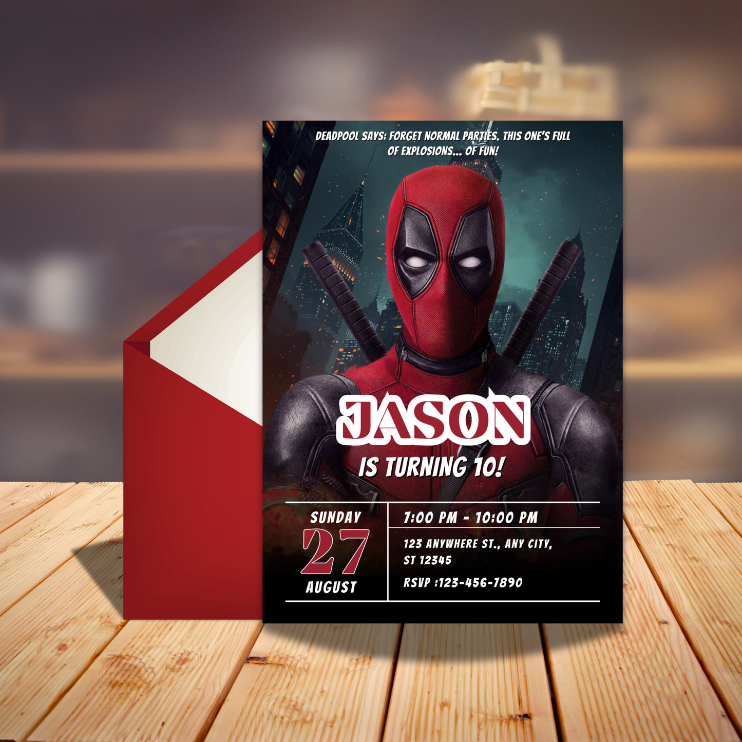 Masked Mercenary Hero Birthday Party Invite | Editable Canva Template