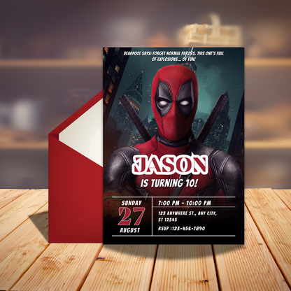 Masked Mercenary Hero Birthday Party Invite | Editable Canva Template