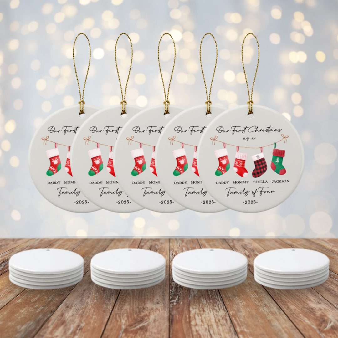 Personalized Family of 4 Christmas Ceramic Ornament