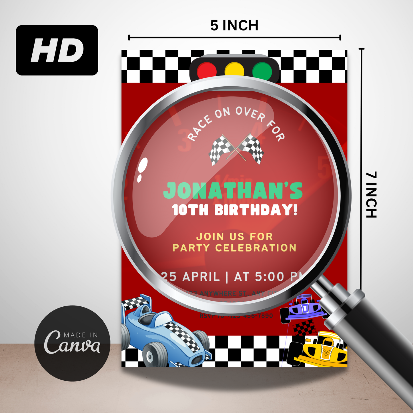 Car Racing Birthday Invitation Template | Editable Canva Race Party Invite