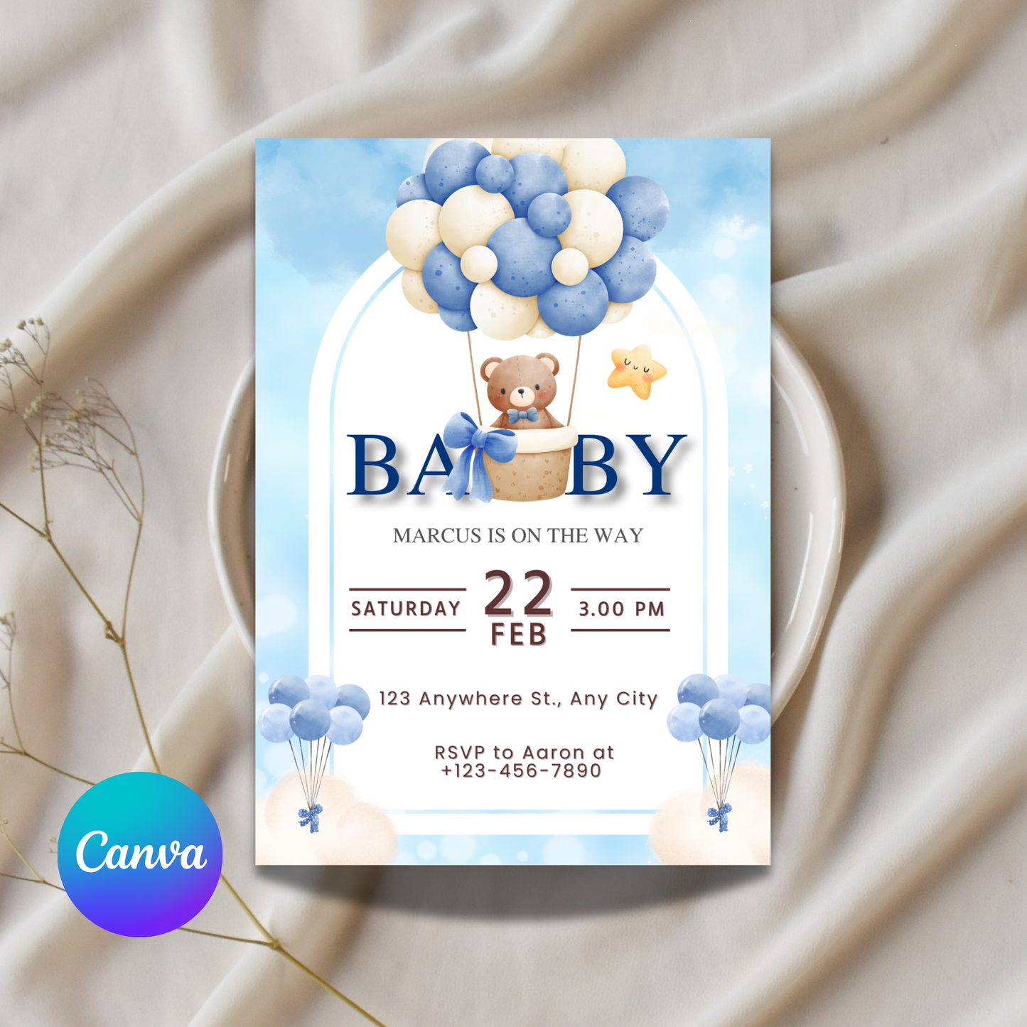 Customizable Printable Baby Shower Canva Invitation Template