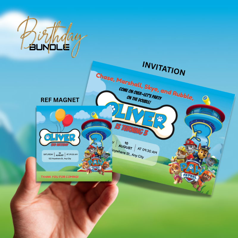 Pup Squad Birthday Invitation and Magnet Bundle