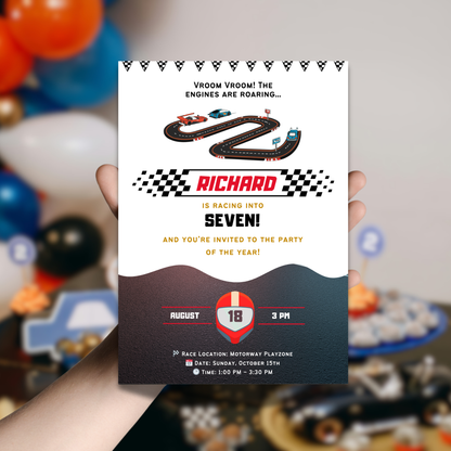 Race Car Birthday Invitation | Editable Kids Racing Party Canva Design