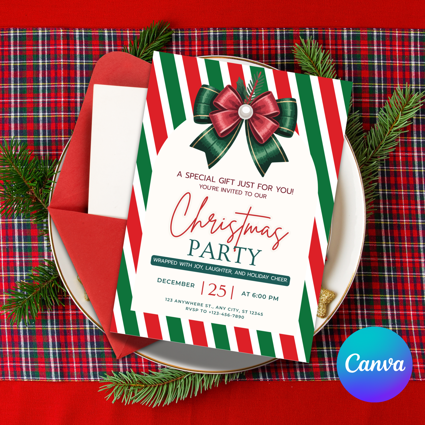 Printable Gift Wrap Design Christmas Party Invitation Template