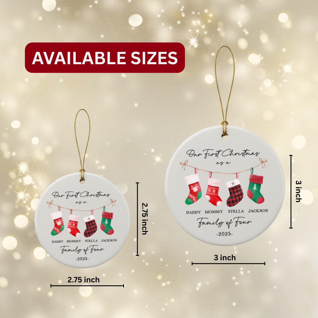 Personalized Family of 4 Christmas Ceramic Ornament