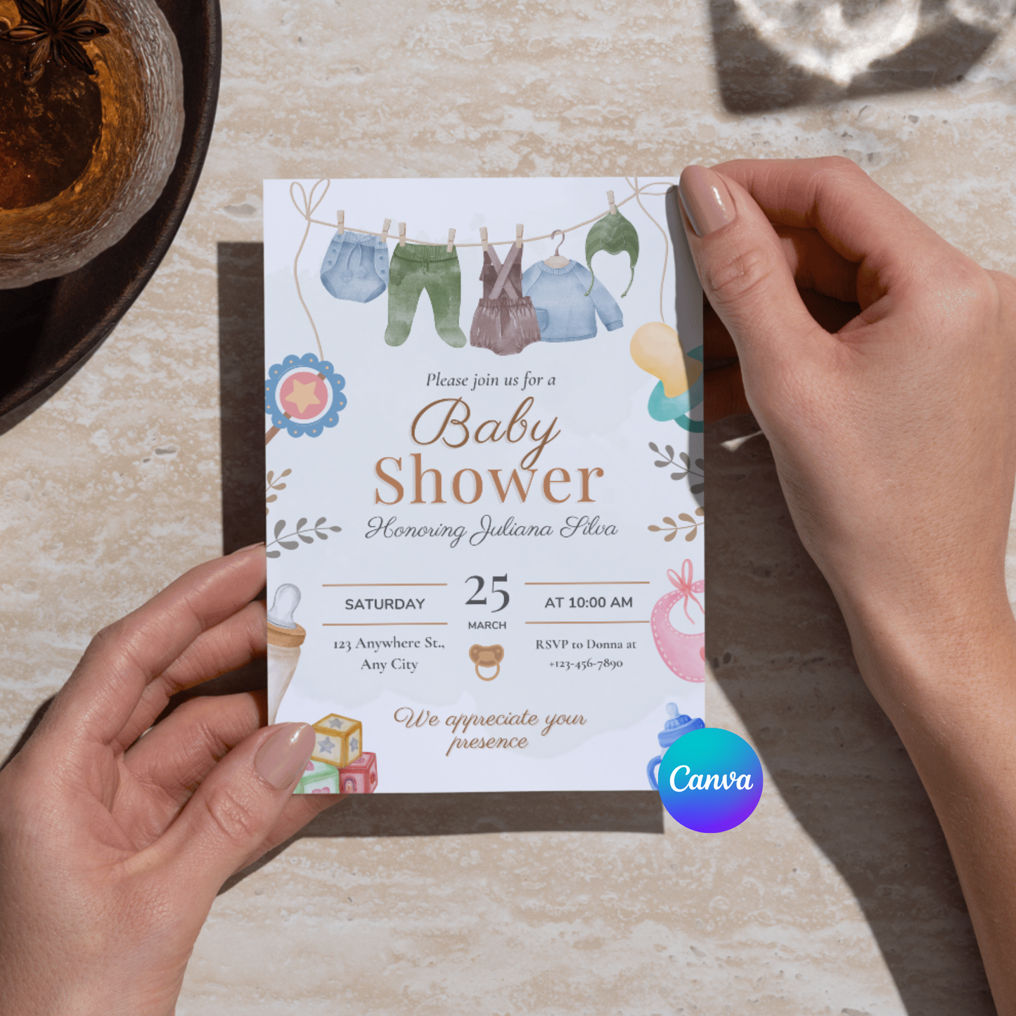 Editable Modern Baby Shower Invitation Template