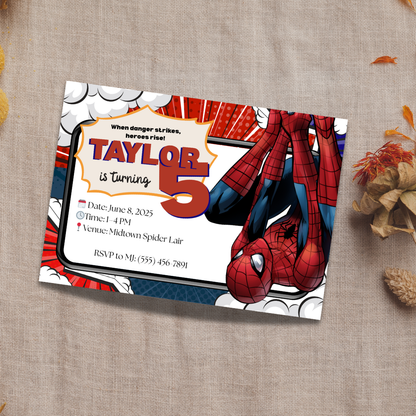 Spiderman-Inspired Invitation | Superhero Birthday Party Printable | Editable Canva Template