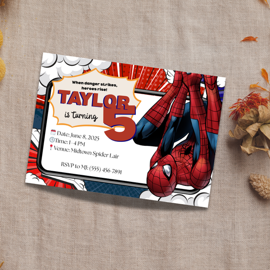 Spiderman-Inspired Invitation | Superhero Birthday Party Printable | Editable Canva Template