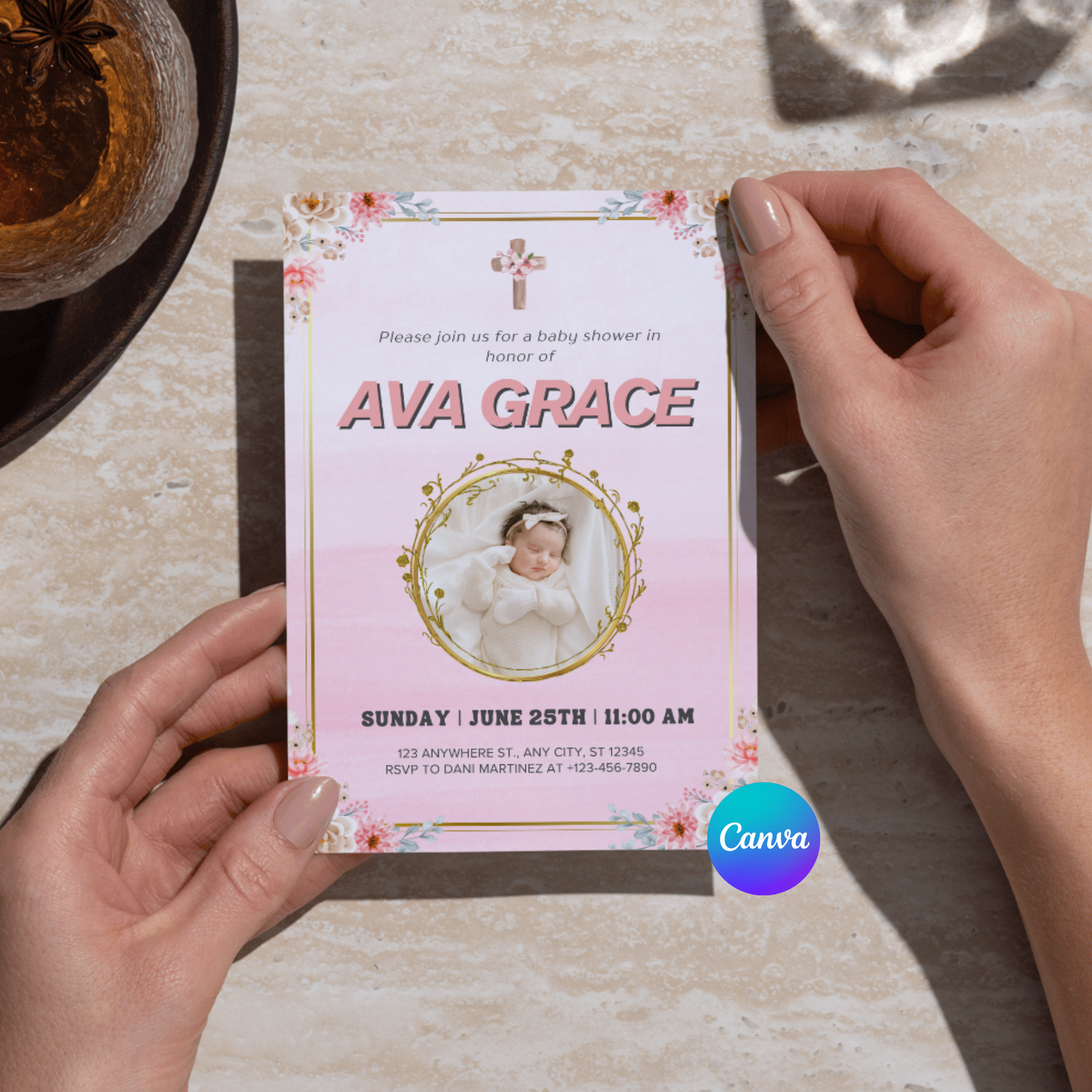 Editable Pink Baby Shower Digital Invitation Template