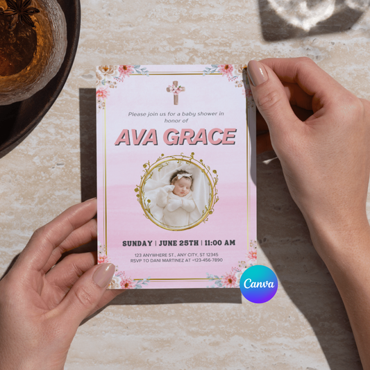 Editable Pink Baby Shower Digital Invitation Template