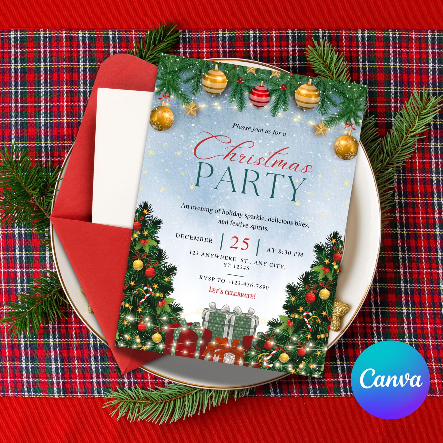 Editable Winter Christmas Invitation Template