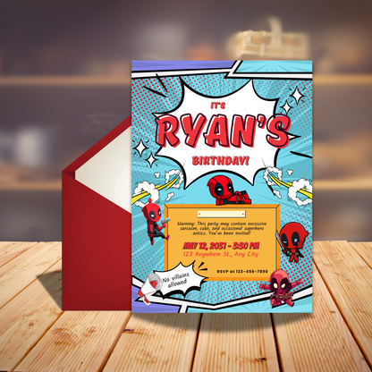 Funny Masked Hero Party Invitation | Editable Digital Birthday Invite