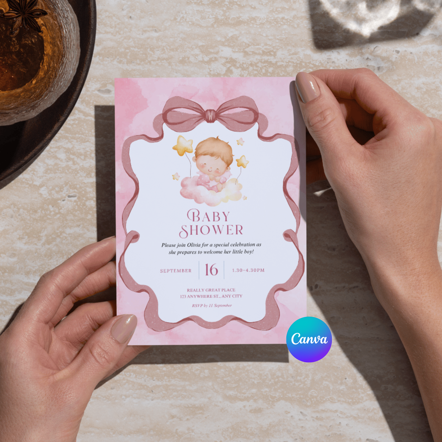 Editable Baby Shower Digital Canva Invitation Template