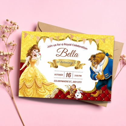 Beauty and the Beast Birthday Invite | Enchanted Rose Princess Party Invitation