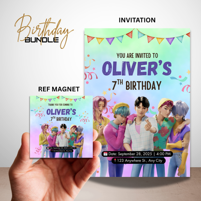 Kpop Demon Hunter–Inspired Dark Fantasy Birthday Invitation & Magnet Bundle