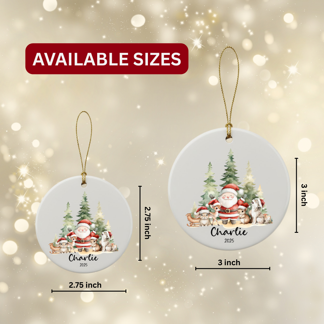 Personalized Christmas Woodland Ceramic Ornament