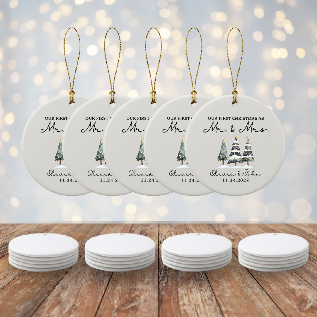 Personalized “Our First Christmas as Mr. and Mrs.” Ceramic Ornament