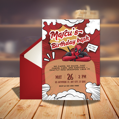 Red Superhero Birthday Invitation | Editable Canva Comic Party Invite