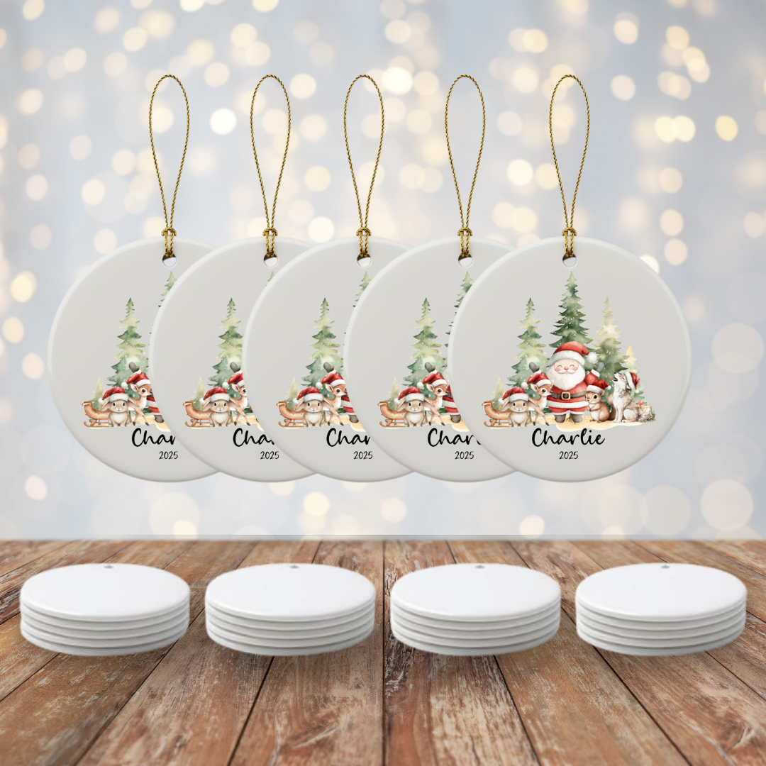 Personalized Christmas Woodland Ceramic Ornament