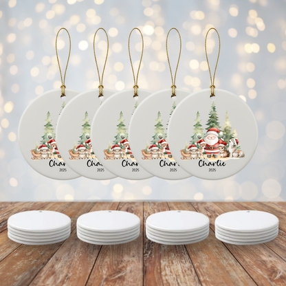 Personalized Christmas Woodland Ceramic Ornament