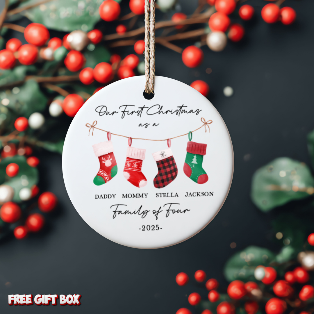 Personalized Family of 4 Christmas Ceramic Ornament