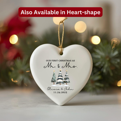 Personalized “Our First Christmas as Mr. and Mrs.” Ceramic Ornament