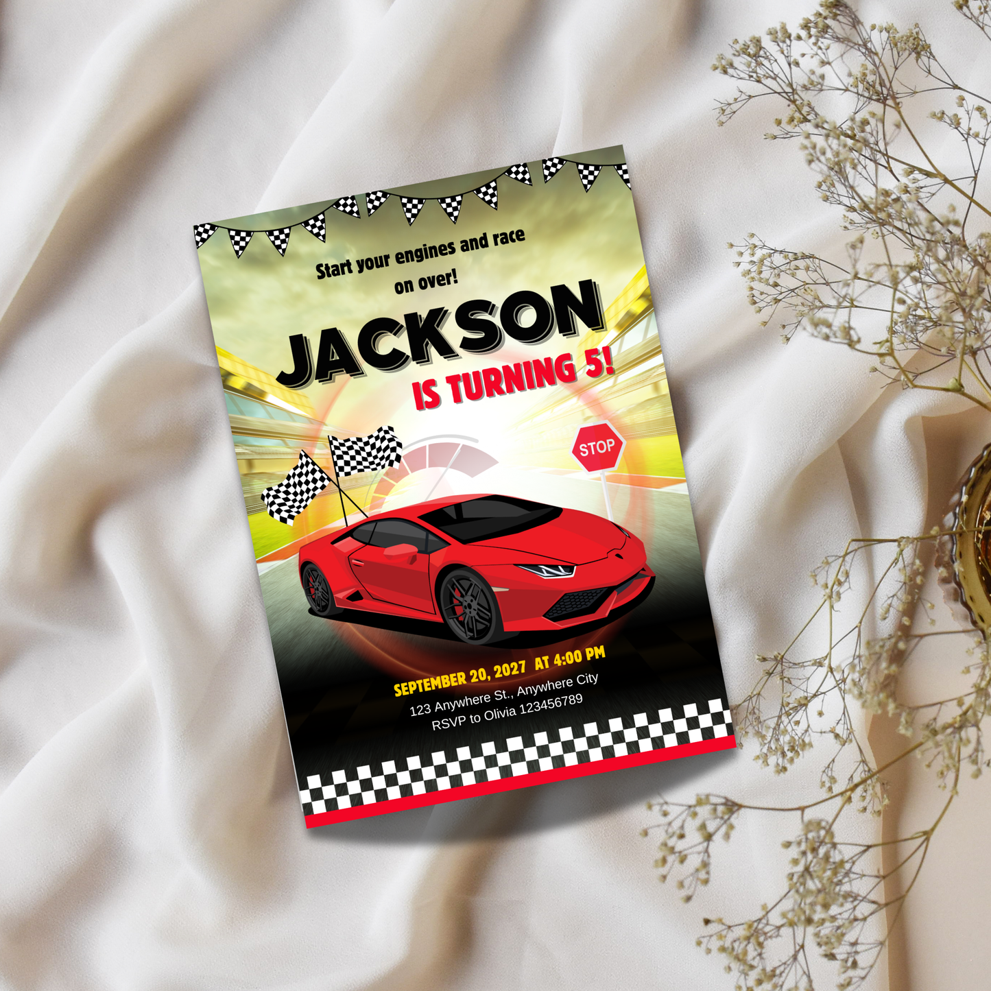 Editable Race Car Birthday Invitation | Boys Racing Party Canva Template