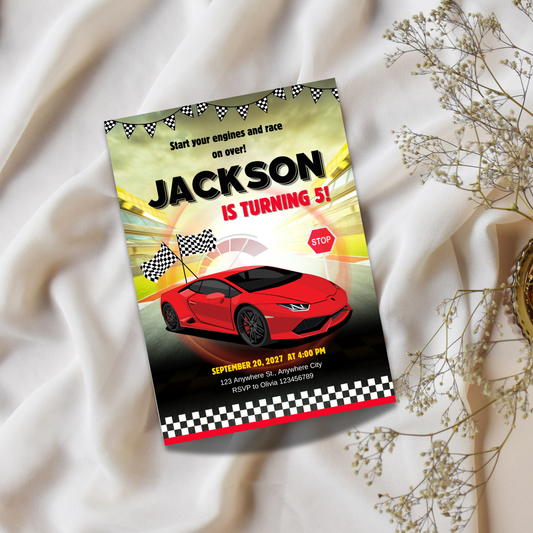 Editable Race Car Birthday Invitation | Boys Racing Party Canva Template