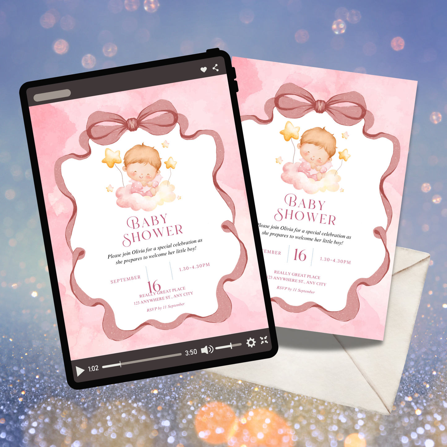 Editable Baby Shower Digital Canva Invitation Template