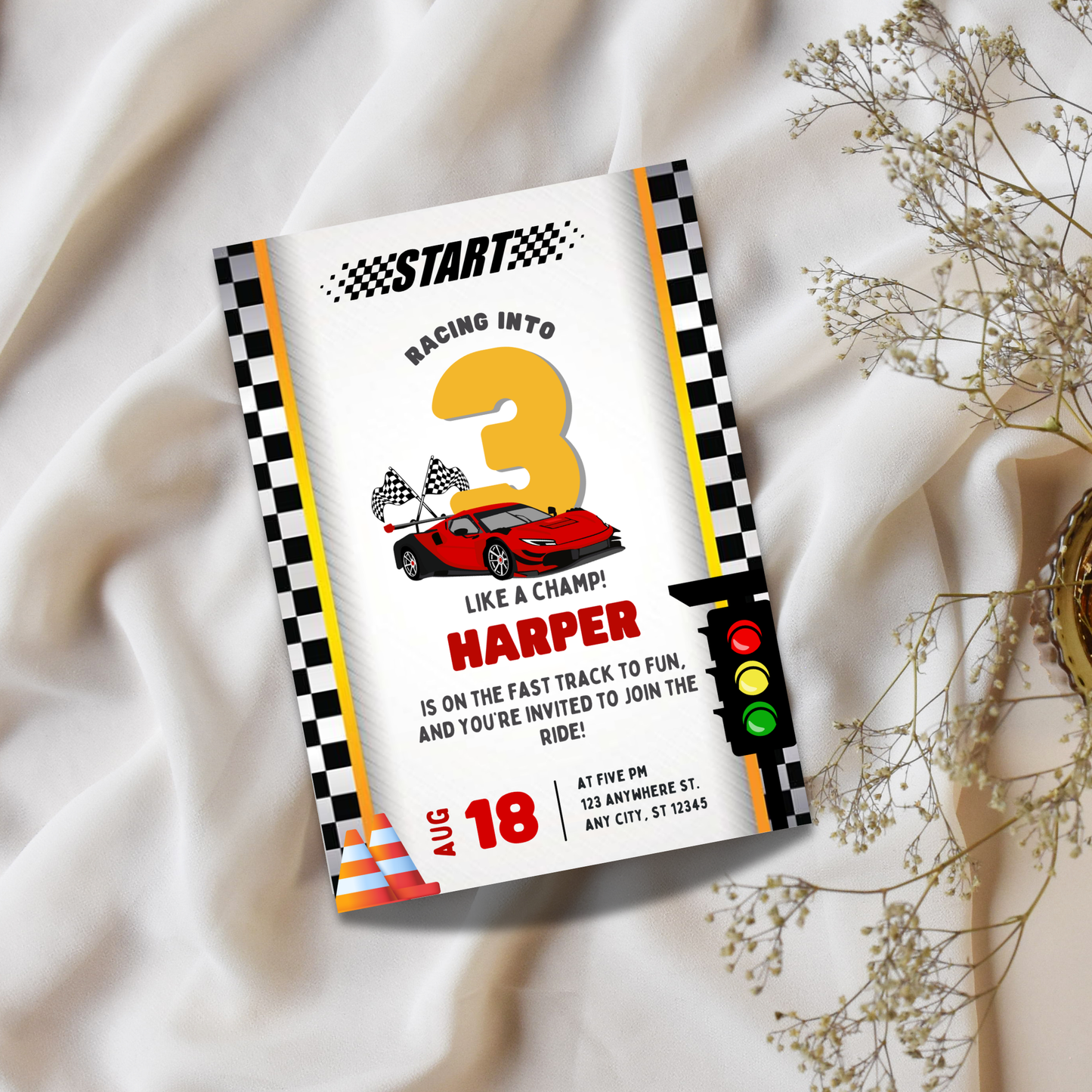Racing Theme Birthday Canva Template | Customizable Race Car Party Invite